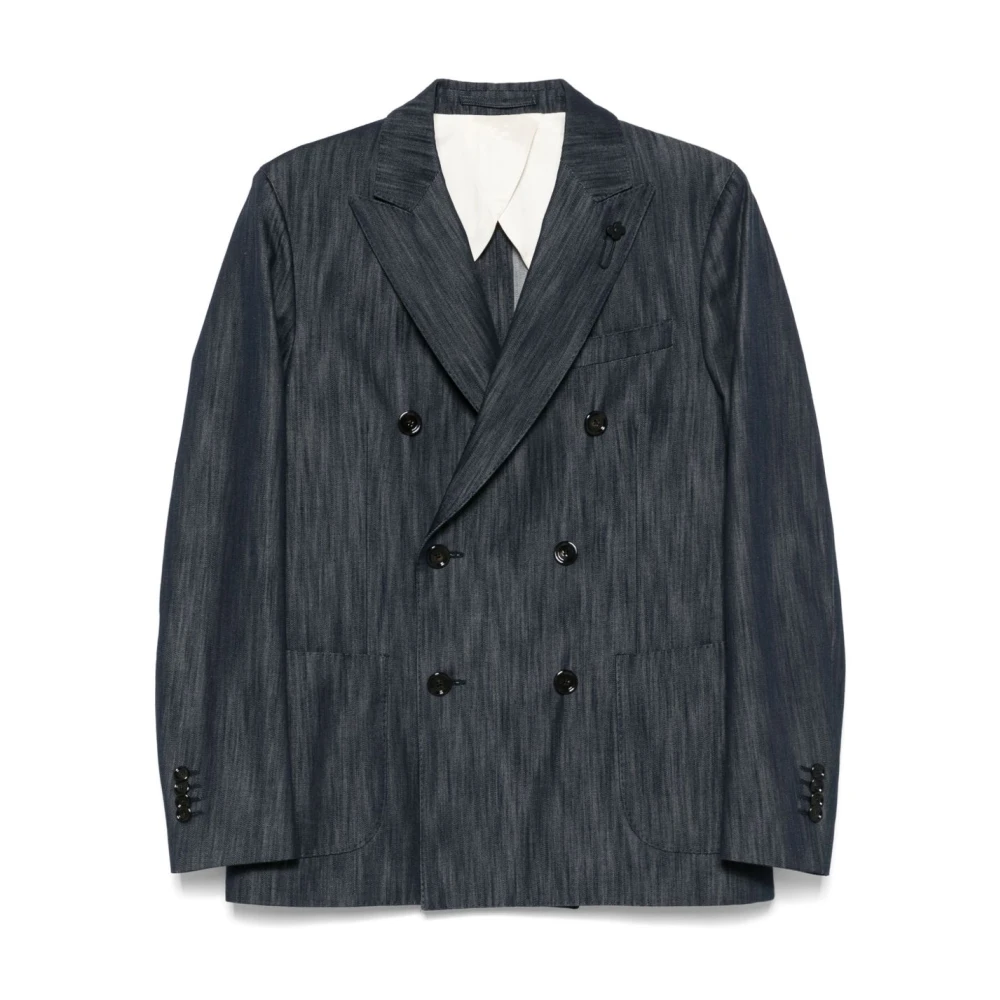 Lardini Blauwe dubbelrijige jas met Pruisische blauwe knopen Blue Heren