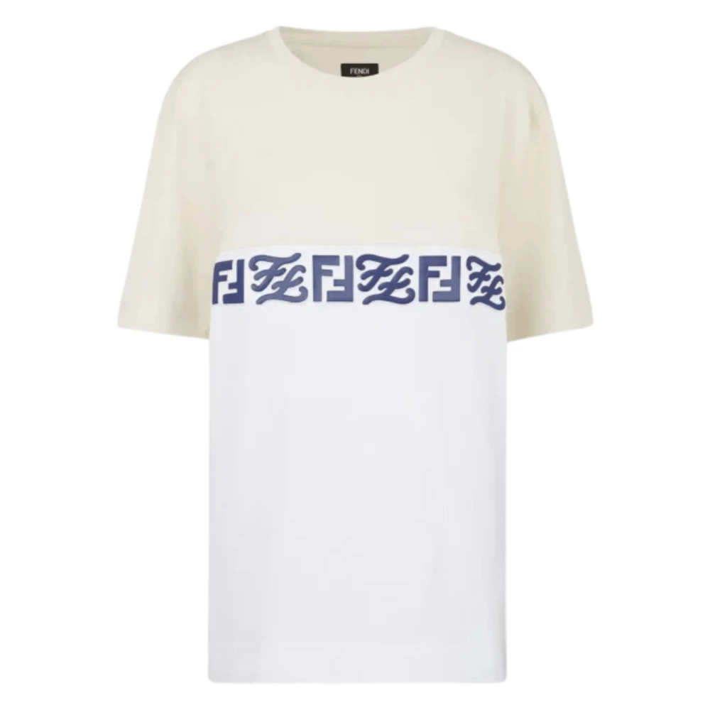 Fendi Bedrukt Logo T-Shirt in Wit Beige White Heren
