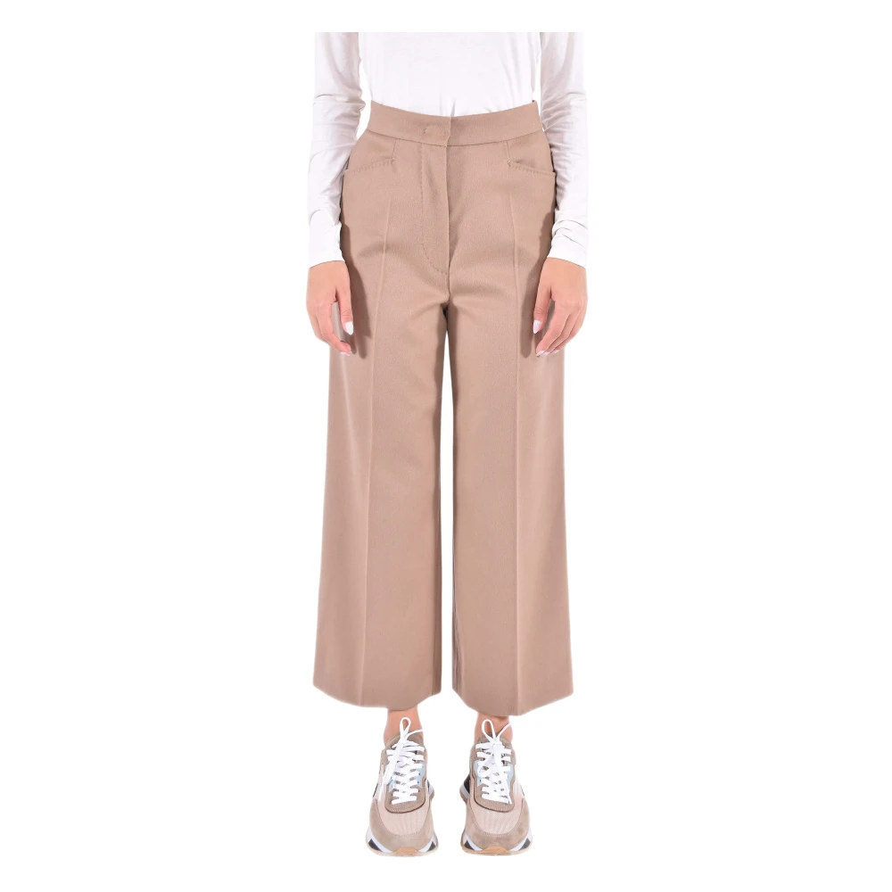 Max Mara Studio Women's Brown Wide Leg Cropped Wool Trousers - Wide Trousers - Xs - Trousers