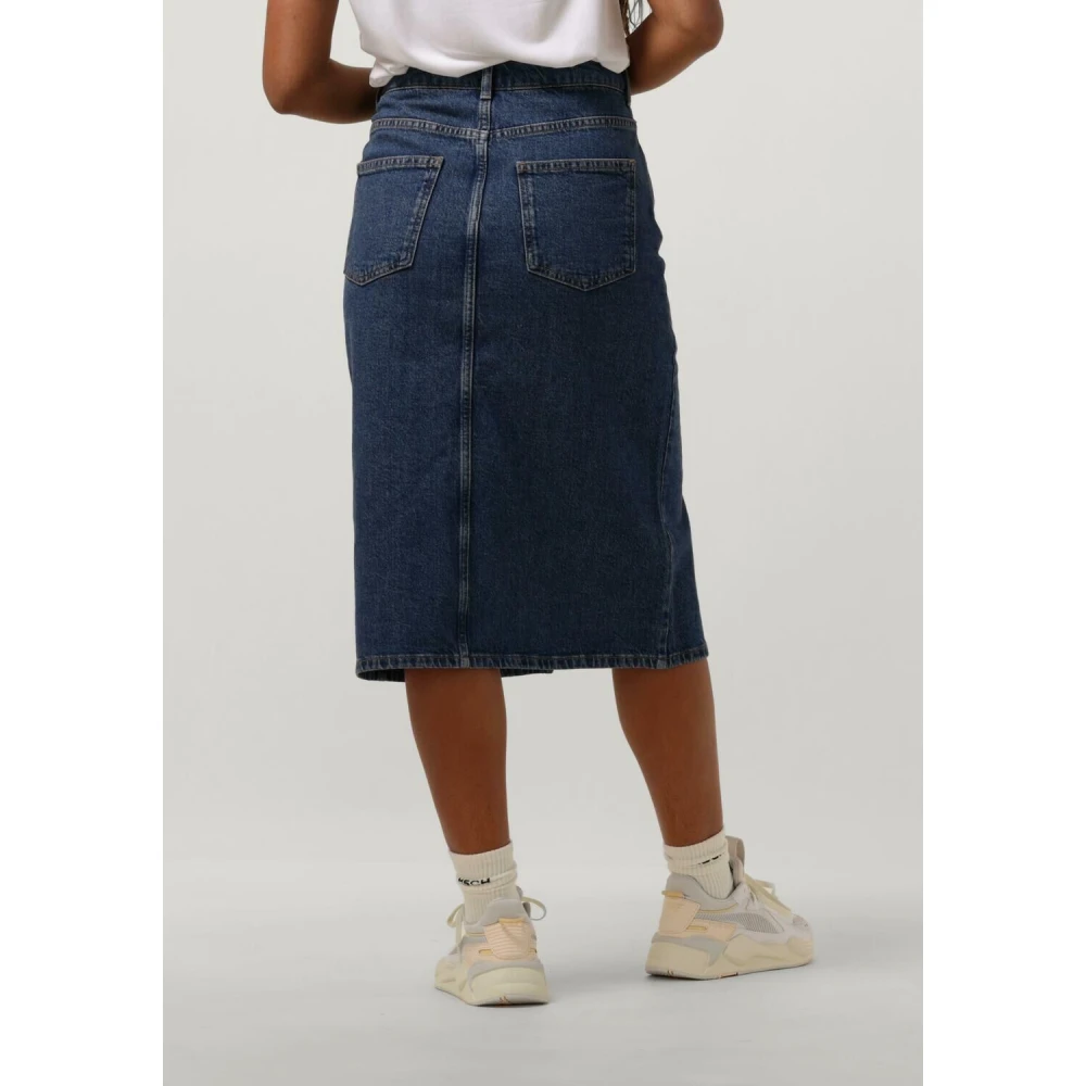 Object Denim Midi Rok Casual Chic Look Blue Dames