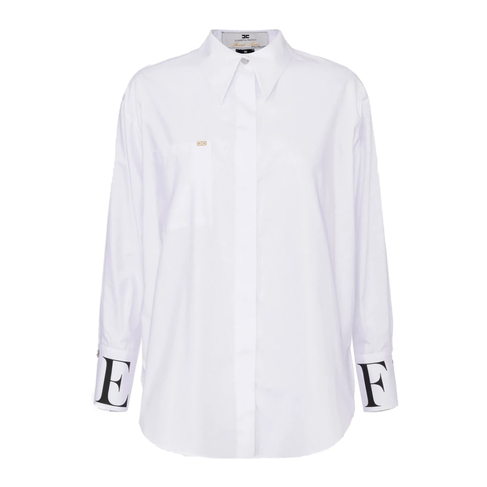 Elisabetta Franchi Witte Katoenen Poplin Shirt met Logo White Dames