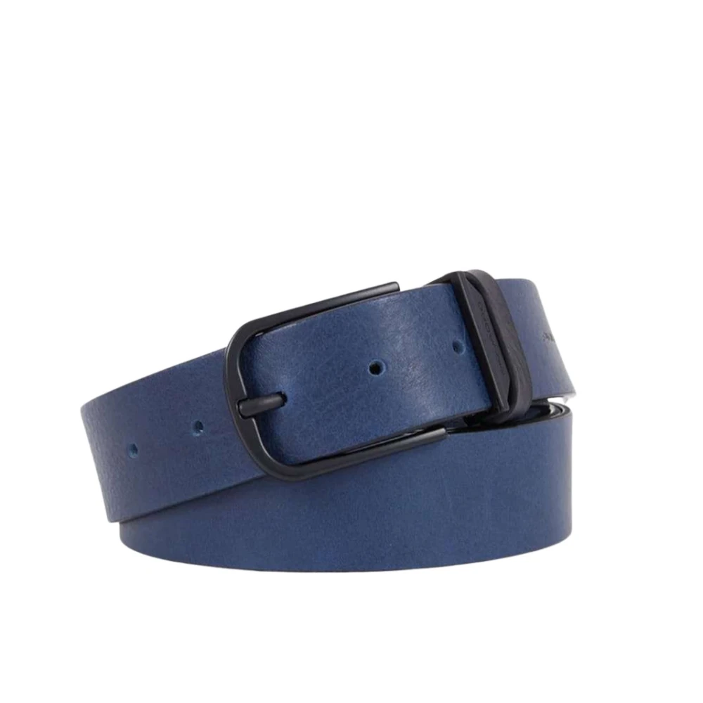 Piquadro Heren Riem Klassiek Zwart Leer Blue Heren