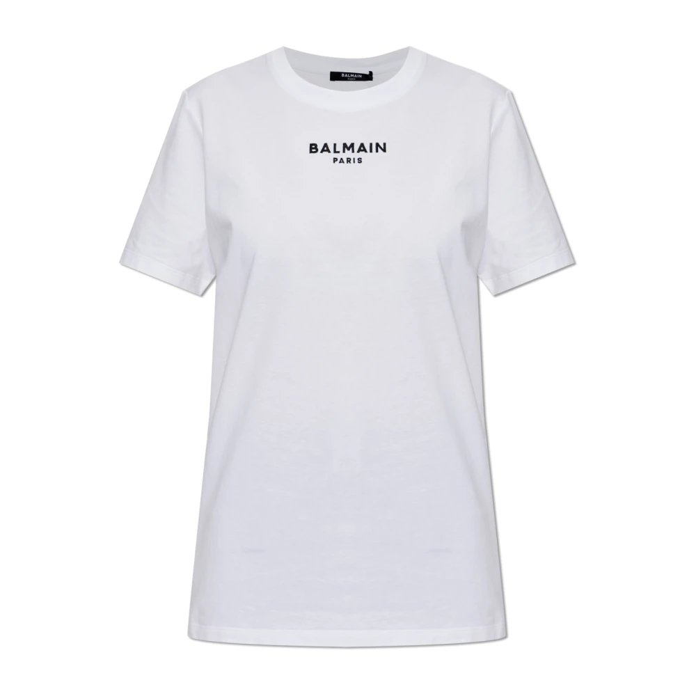 Balmain Donna Bianco - T-Shirt Con Logo Ricamato - Tops - S