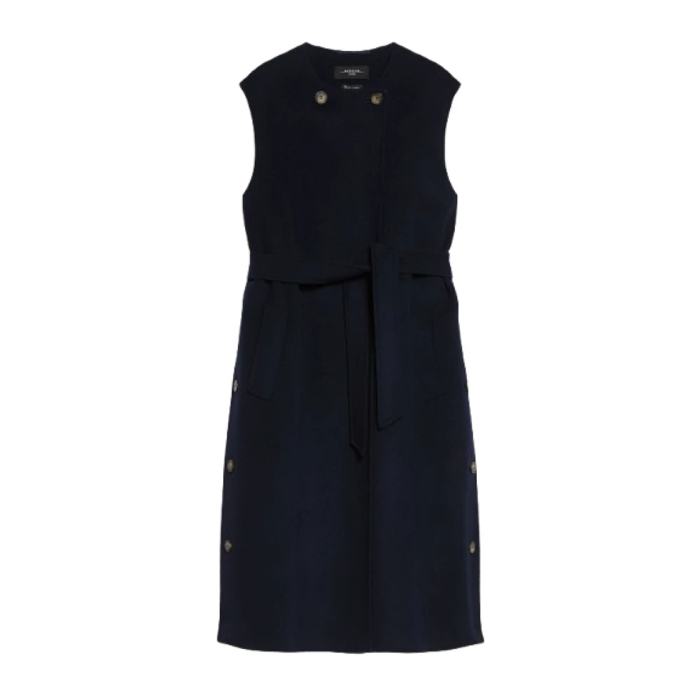 Max Mara Weekend Blauwe Wollen Mouwloze Lange Jas Blue Dames