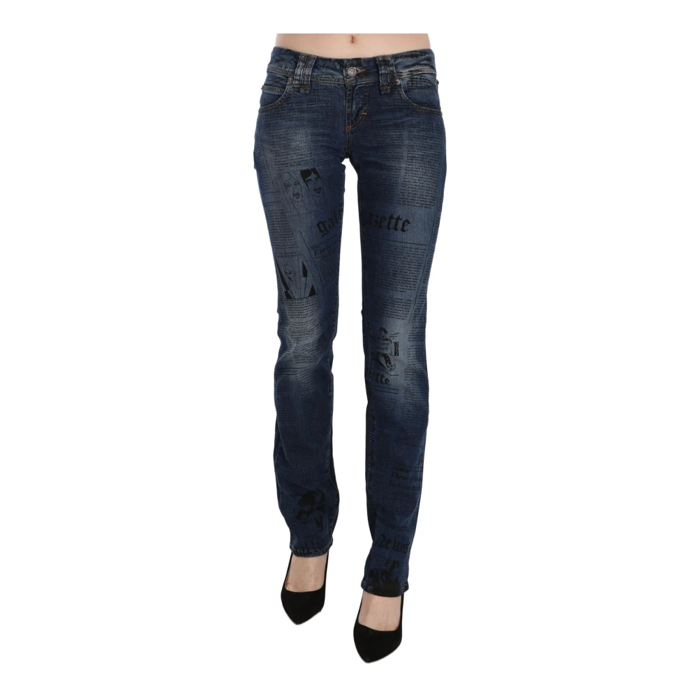 John Galliano Women's Blue Skinny Fit Jeans, W25, Newspaper Print Skinny Denim Trousers