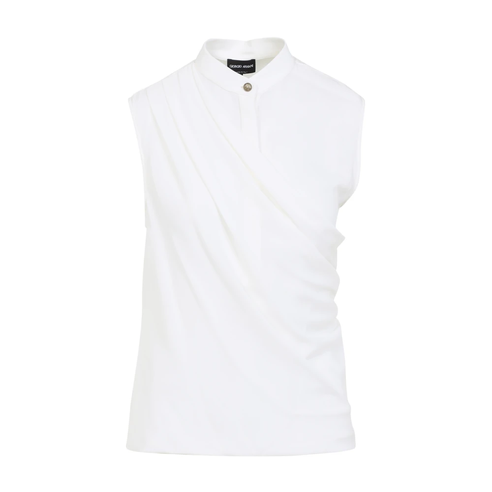 Giorgio Armani Women's White Sleeveless Tops,, Blue Silk Shirt Elevate Wardrobe 2XS