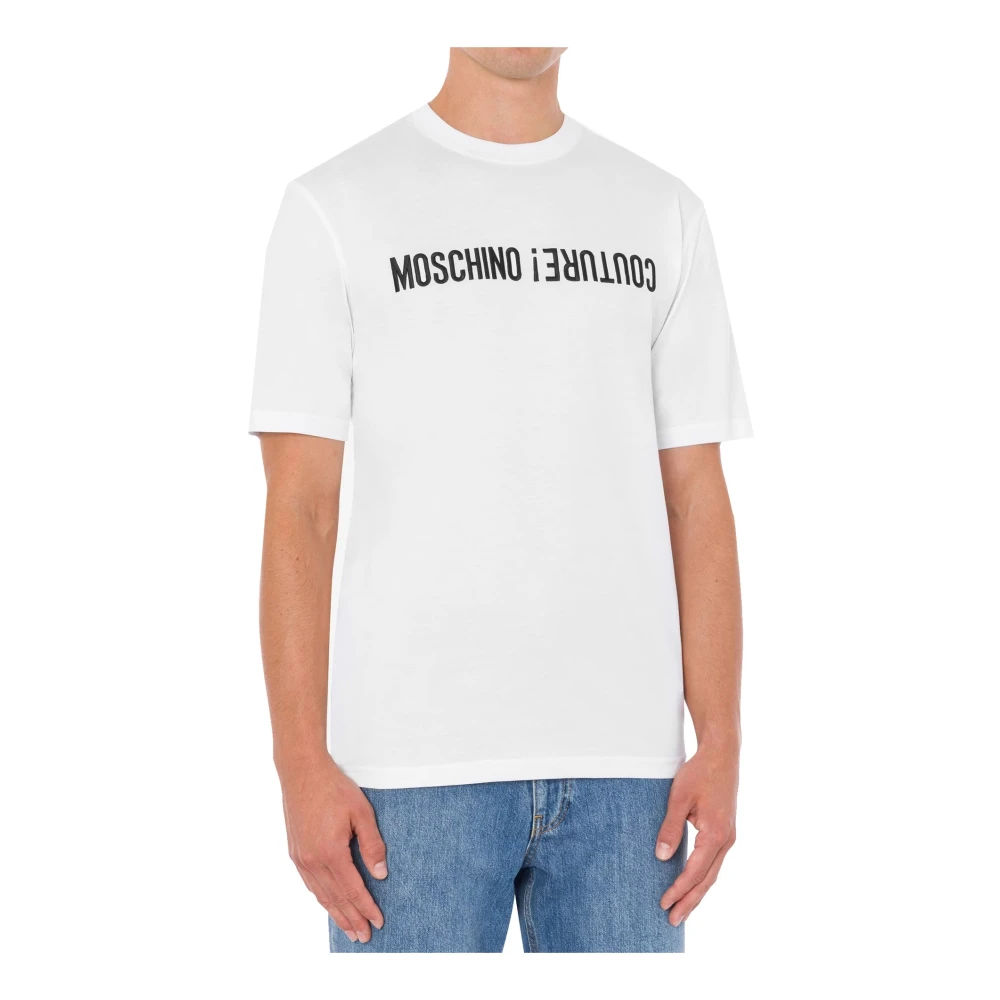 Moschino Wit T-shirt met Upside Down Logo White Heren