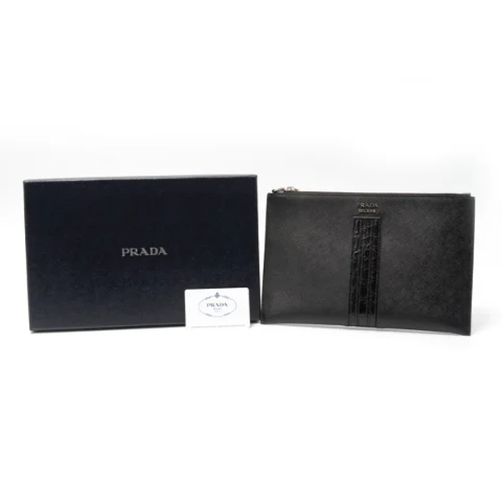 Prada Vintage Pre-owned Leather clutches Black Dames