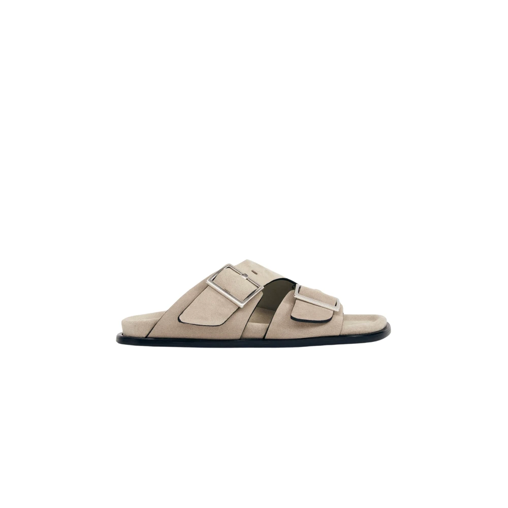Alohas Beige Alba Suede Leather Sandals - Female - Sliders - 3 Uk - Shoes