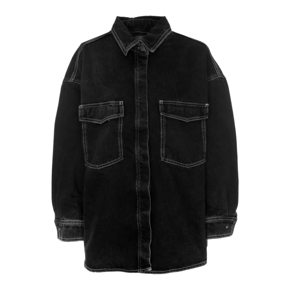 American vintage Denim Oversized Blouse met Zakken Gray Dames