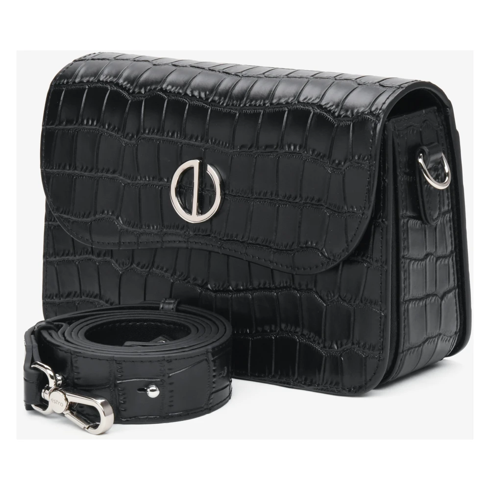 Estro Kleine zwarte leren tas met reliëf voor vrouwen Er00115963 Black Dames