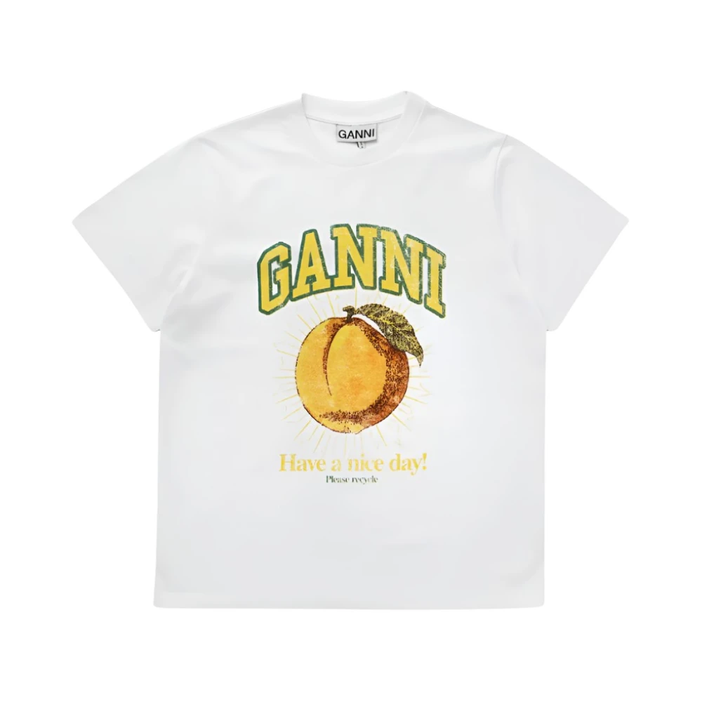 Ganni Perzik Jersey T-shirt White Heren