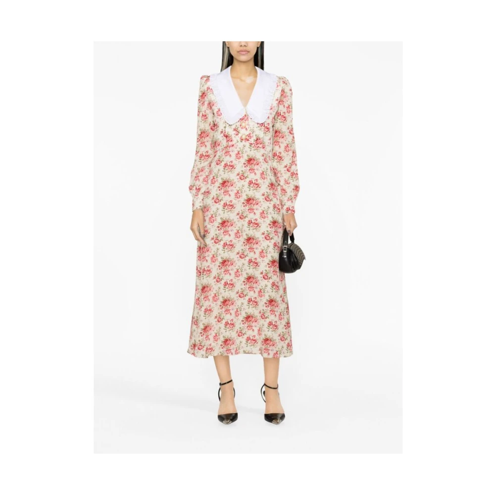 Alessandra Rich Zijden midi-jurk met rozenprint Multicolor Dames