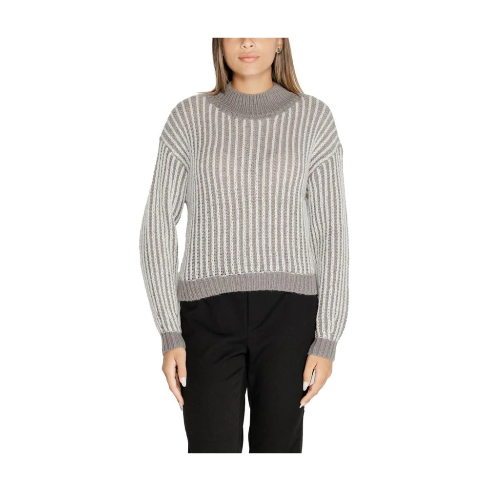 Jacqueline de Yong Grijze Geribbelde Gebreide Trui Gray Dames