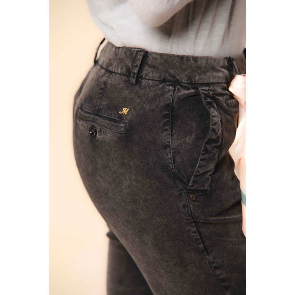 Mason's Curvy Velvet Chino Broek 1000 Strepen Black Dames