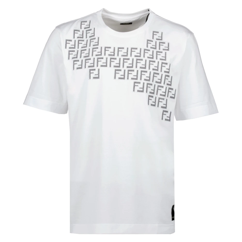 Fendi Geborduurd Logo Ronde Hals T-shirt White Heren
