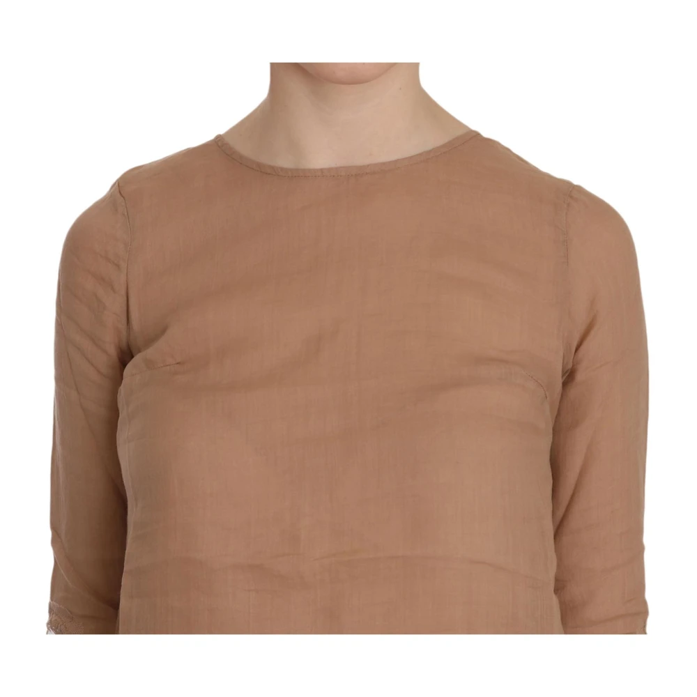 Pink Memories Bruin Linnen Crewneck Shift Mini Jurk Brown Dames