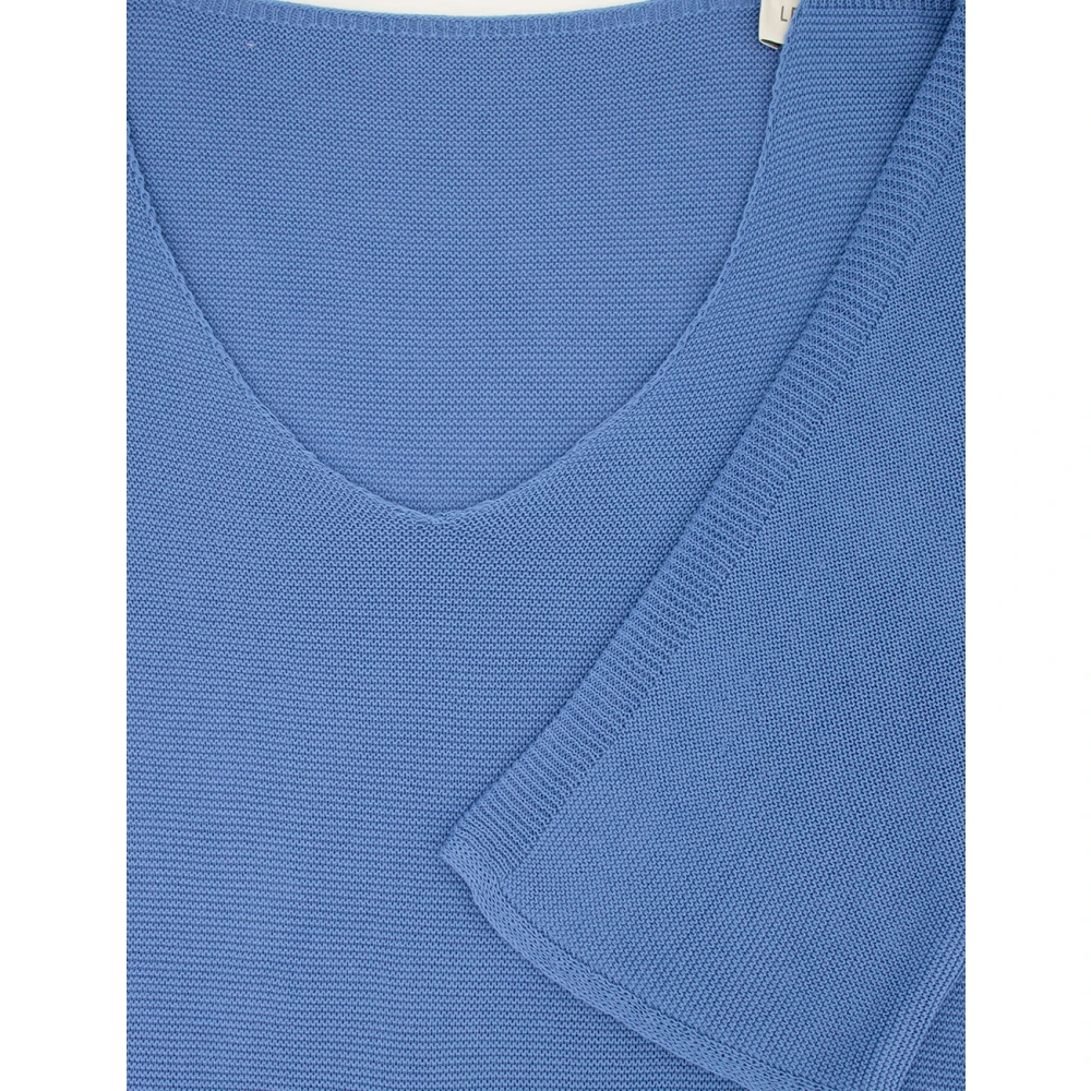 Le Tricot Perugia Katoenen V-Hals Sweater Blue Dames