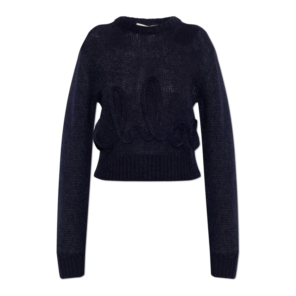 Chloé Vrouw Blauw Logo Trui Van Alpaca Wol & Zijde Knit