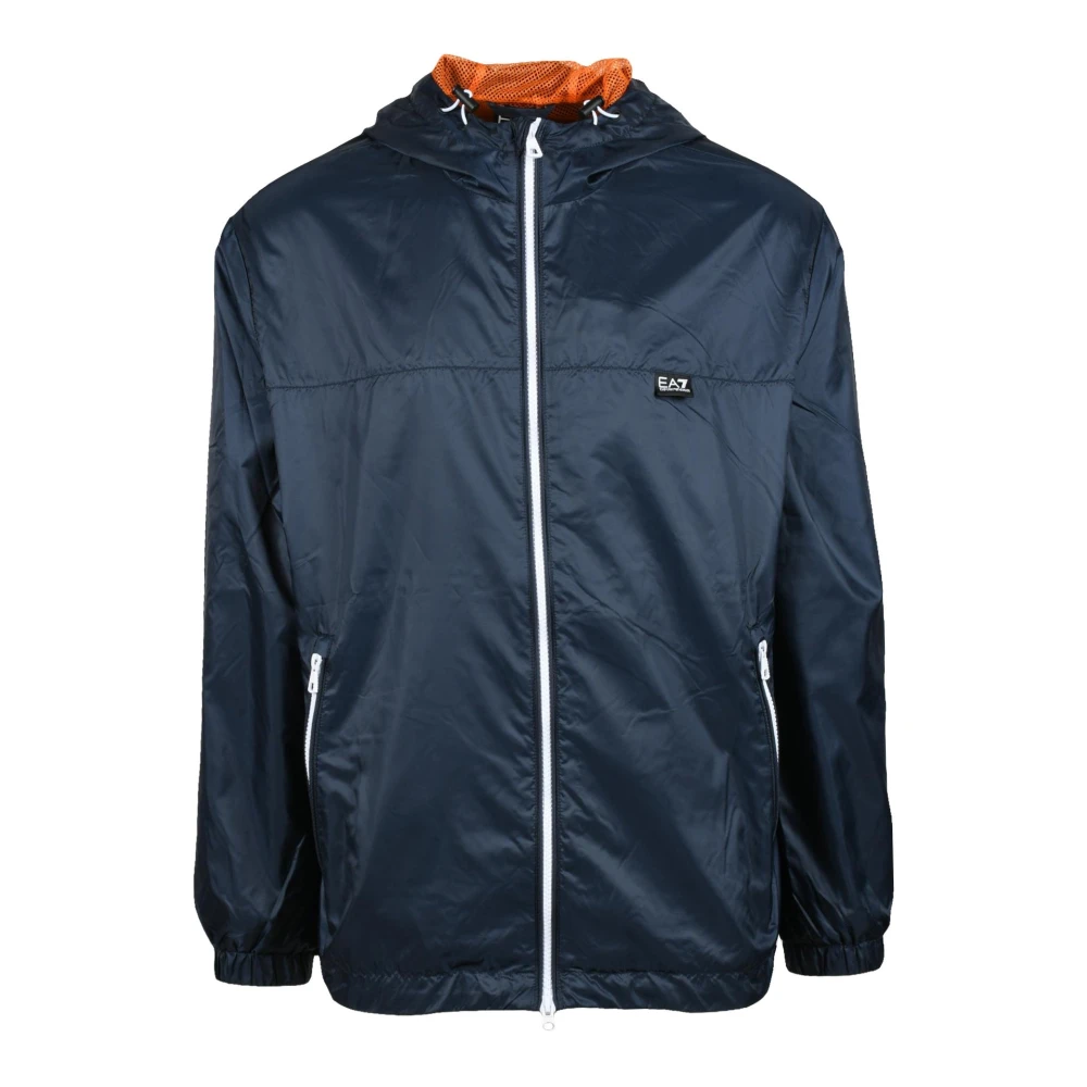 Emporio Armani EA7 Stijlvolle Polyester K-Way Jas Blue Heren