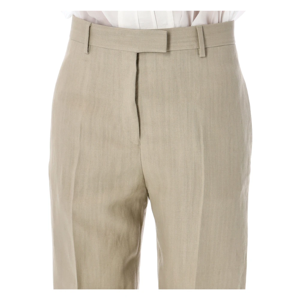 Salvatore Ferragamo Beige Linen Blend Tailored Trousers Beige Dames