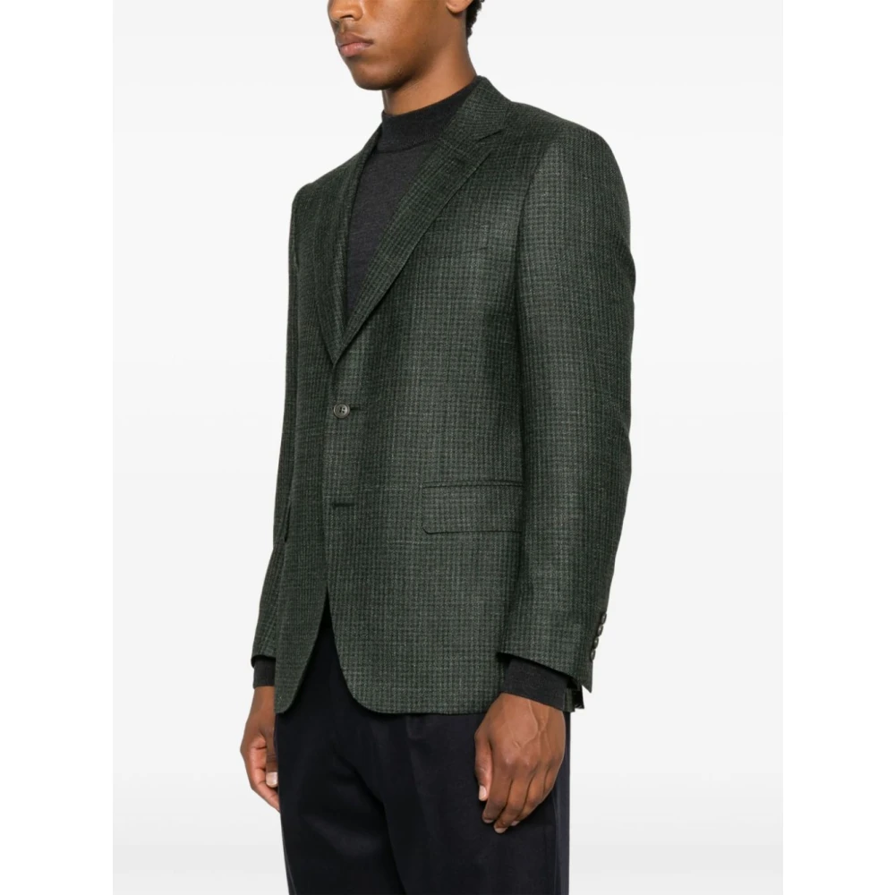Canali Bosgroene Geruite Blazer Green Heren