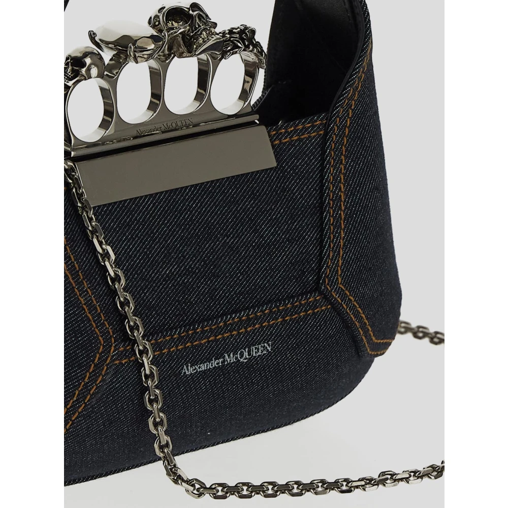 alexander mcqueen Kristalversierde Denim Mini Hobo Tas Black Dames