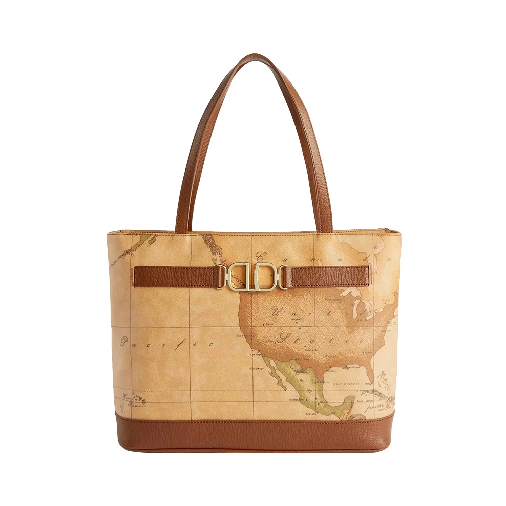Alviero Martini 1a Classe Bruine leren shopper tas Geo Classic Brown Dames