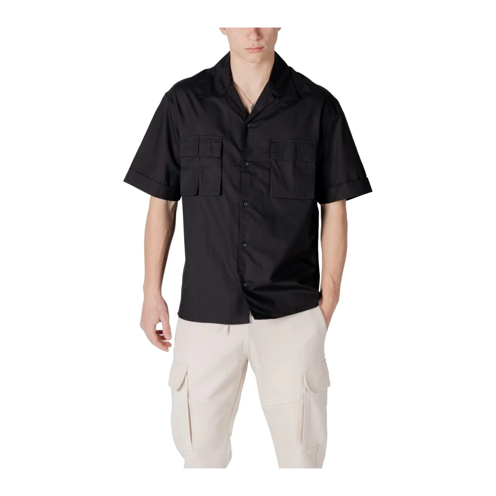 Antony Morato Uomo Nero Camicia Nera Con Scollo A V Manica Corta