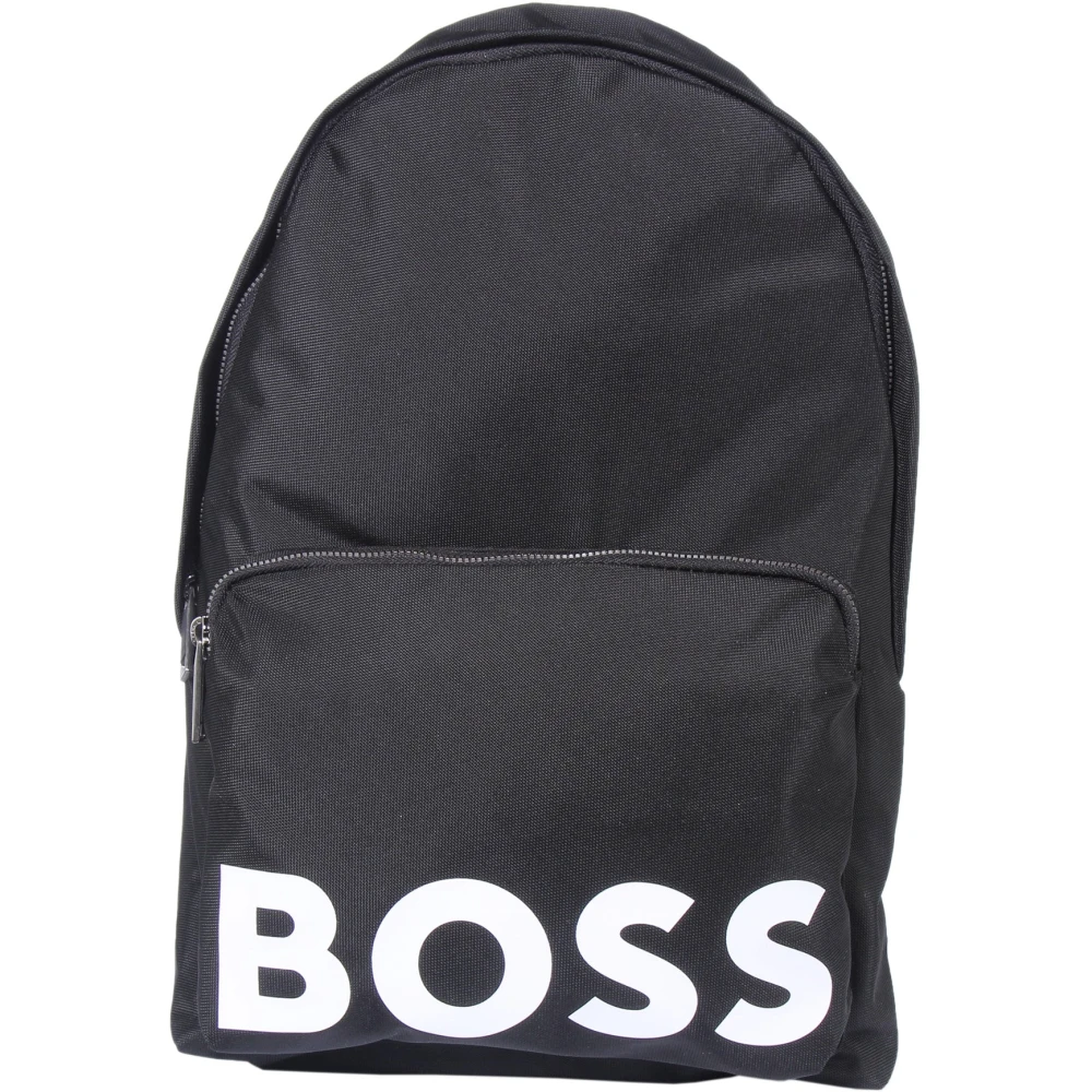 Hugo Black Backpacks, Male, One Size, Structured Nylon Backpack In