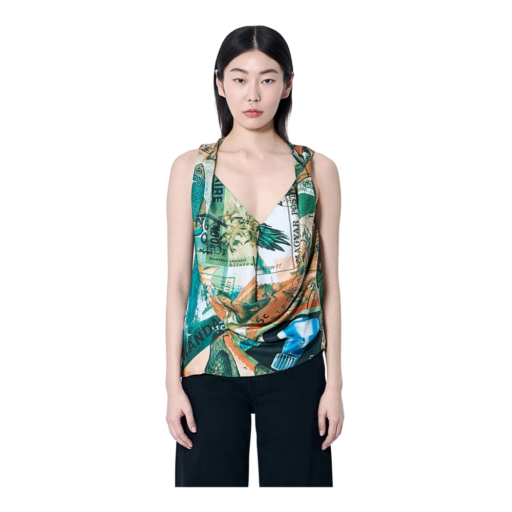 Kiko Kostadinov Women's Multicolor Sleeveless Tops, M, Silk Blouse With All-Over Print