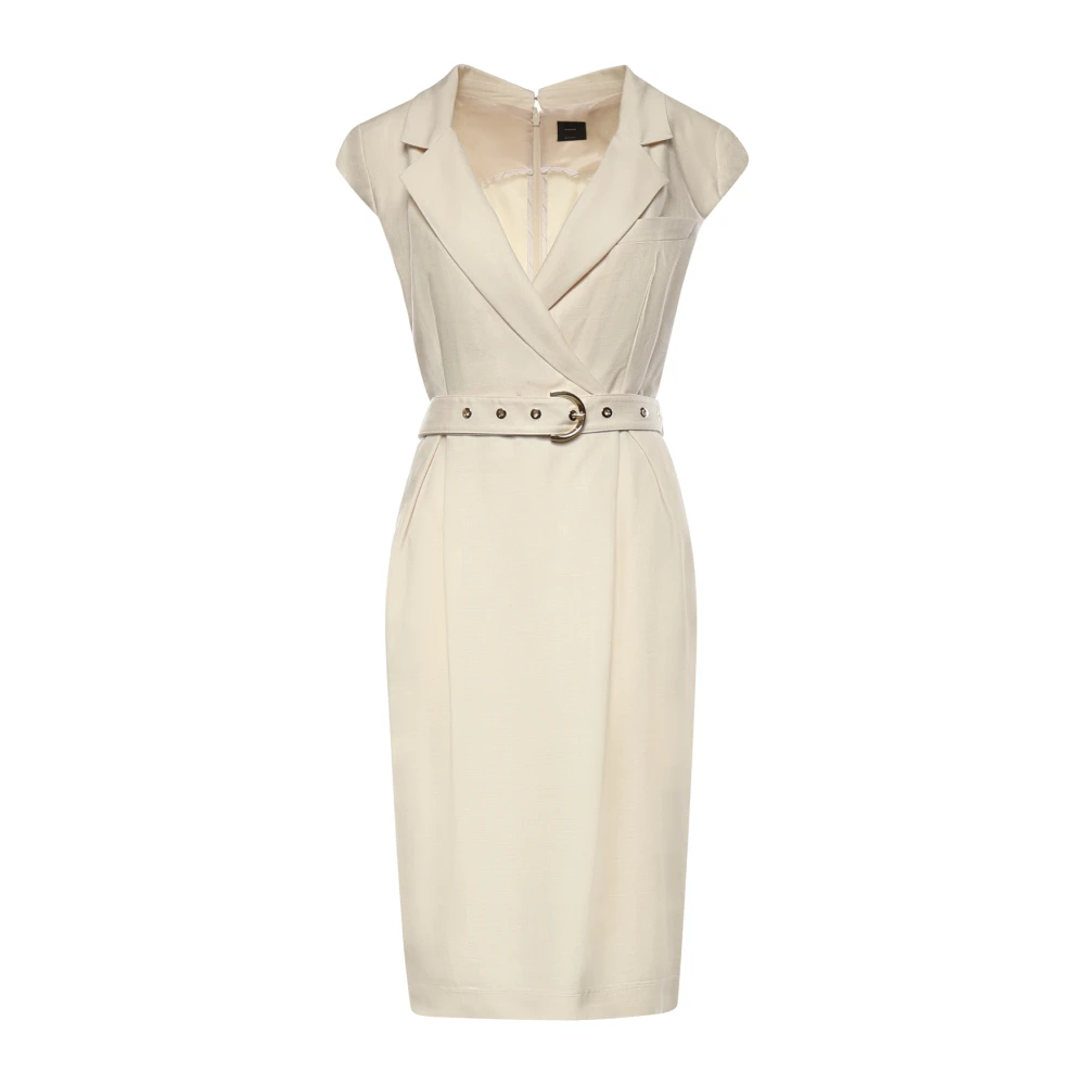 Pinko Mujer Beige - Vestido Midi Cruzado Con Cinturón - Dresses - M