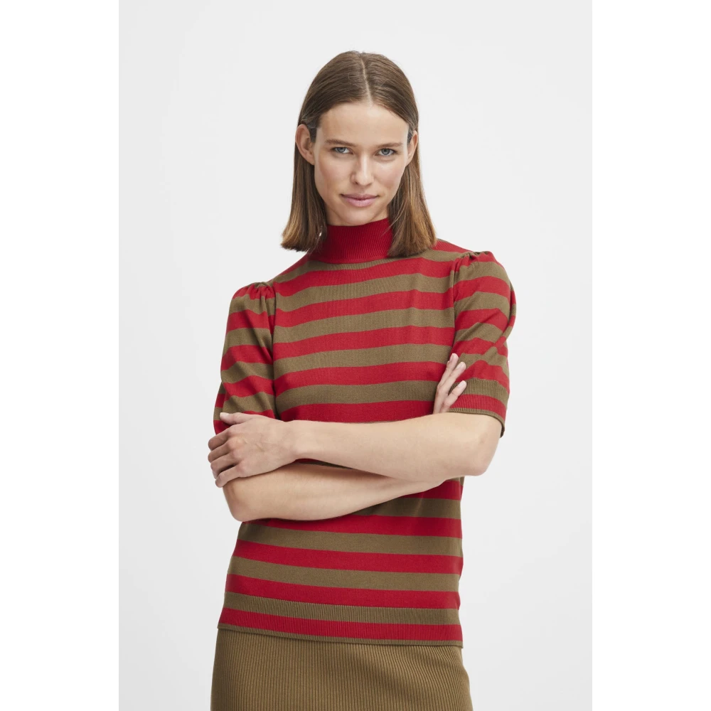 b.Young Gestreepte top met hoge hals en korte mouw Red Dames