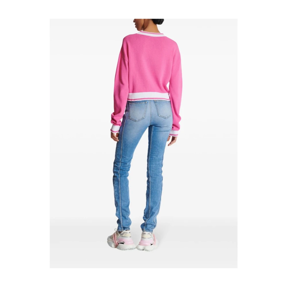 Balmain Roze Gebreide Logo Trui Pink Dames