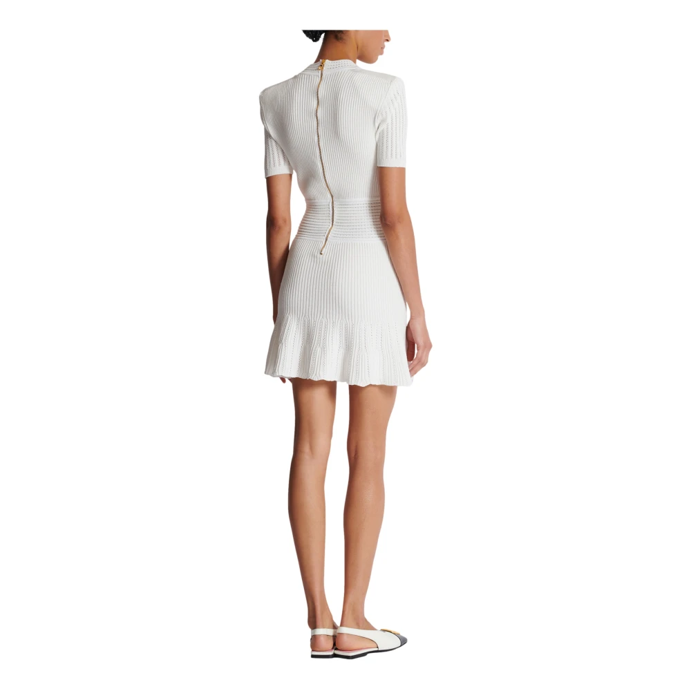 Balmain Uitlopende gebreide jurk White Dames