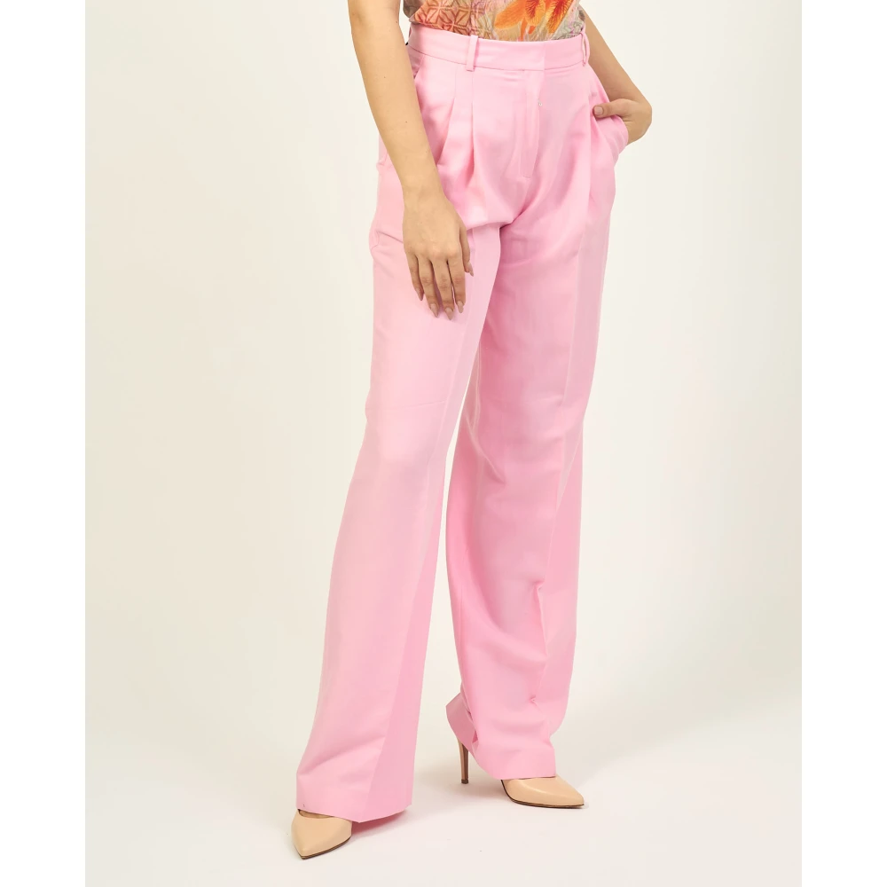 Hugo Boss Wijde linnen broek met relaxte pasvorm Pink Dames