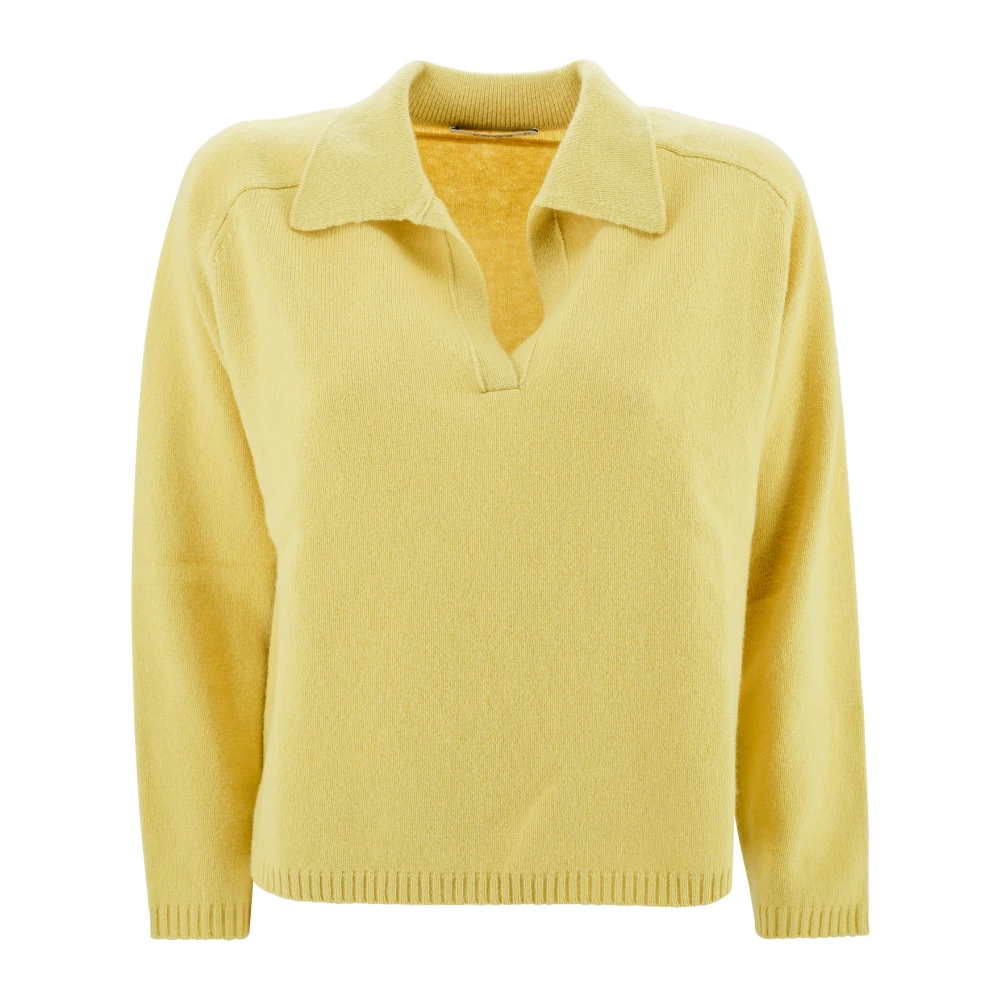 Kangra Merino Wol Polo Trui Geel Yellow Dames
