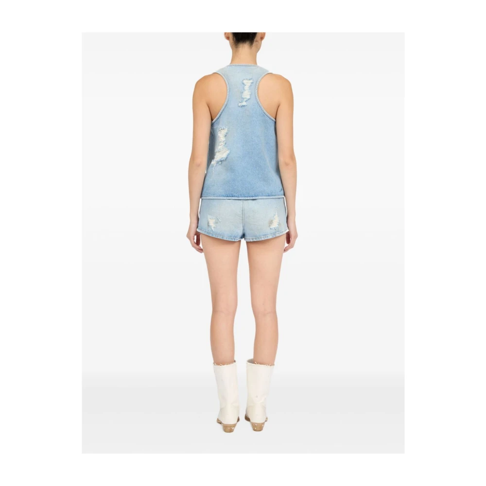 MM6 Maison Margiela Lichtblauwe Sweater met Distressed Effect Blue Dames