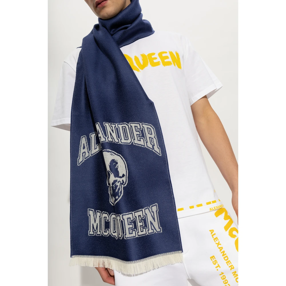 alexander mcqueen Wollen sjaal met logo Blue Heren