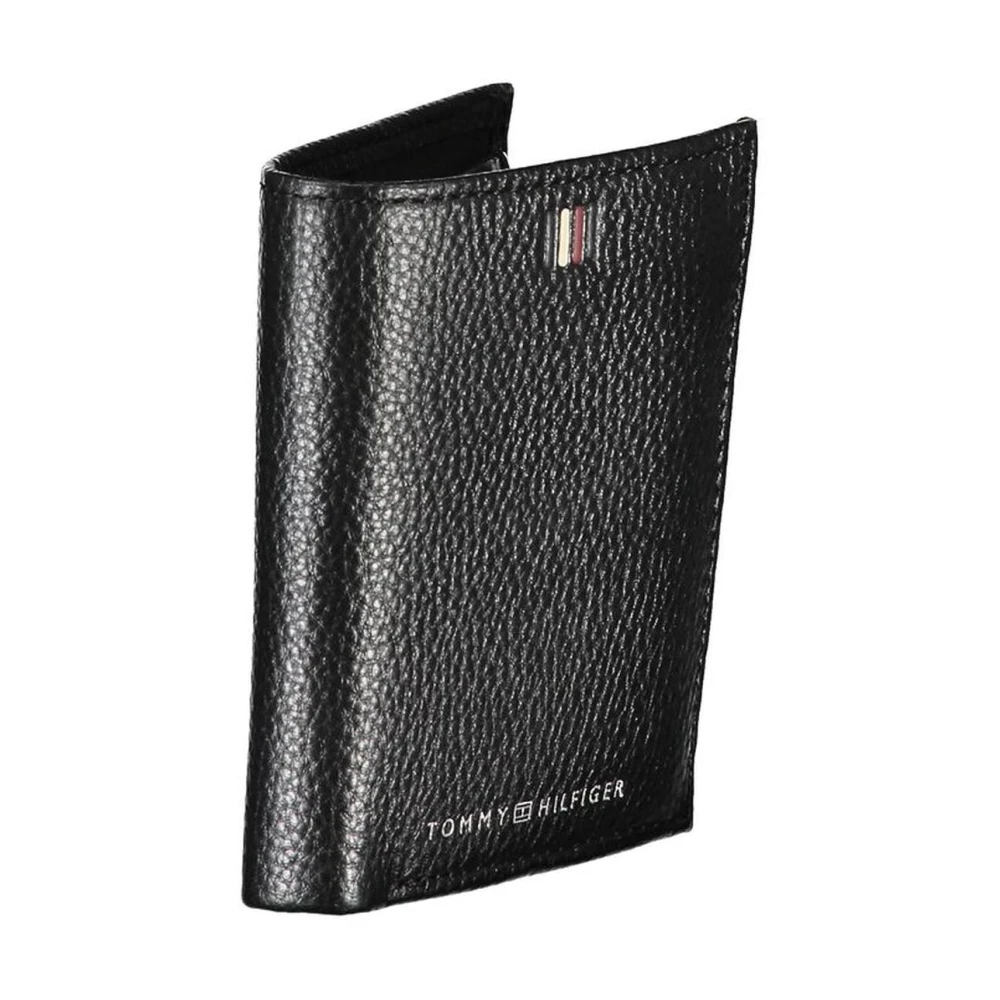 Tommy Hilfiger Zwarte Leren Bifold Portemonnee met Logo Black Heren