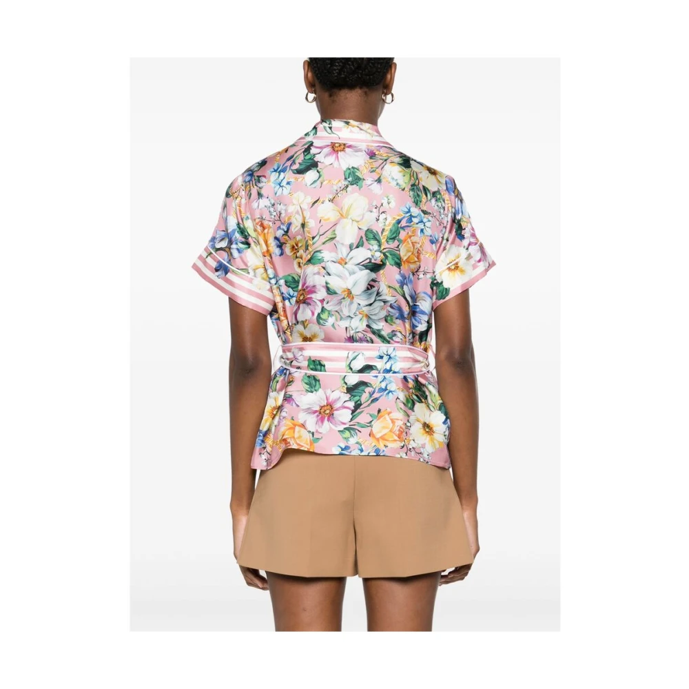 Dolce & Gabbana Rose Pink Overhemd met Tailleband Multicolor Dames