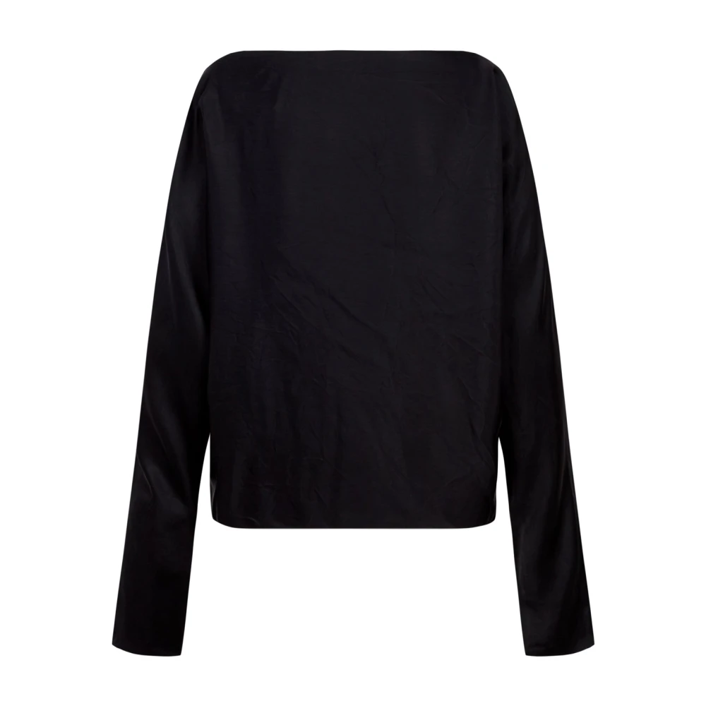 Cortana Zwarte Cupro Boothals Top Black Dames