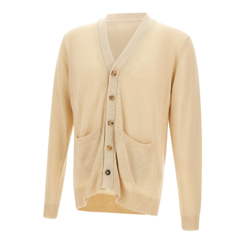 Filippo De Laurentiis Beige Cardigans, Male, S, Linen-Cotton Cardigan