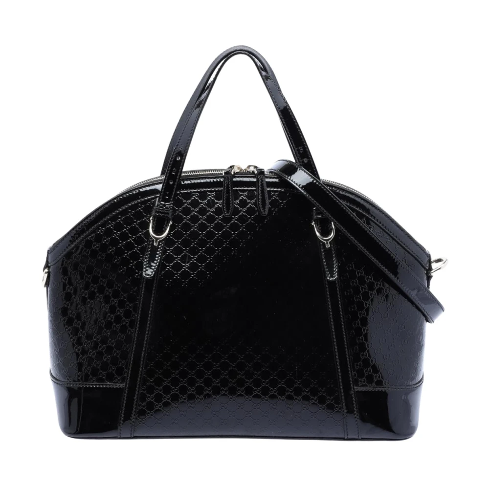 Gucci Vintage Women's Black Pre-Owned Monogram Patent Leather Satchel Handbag