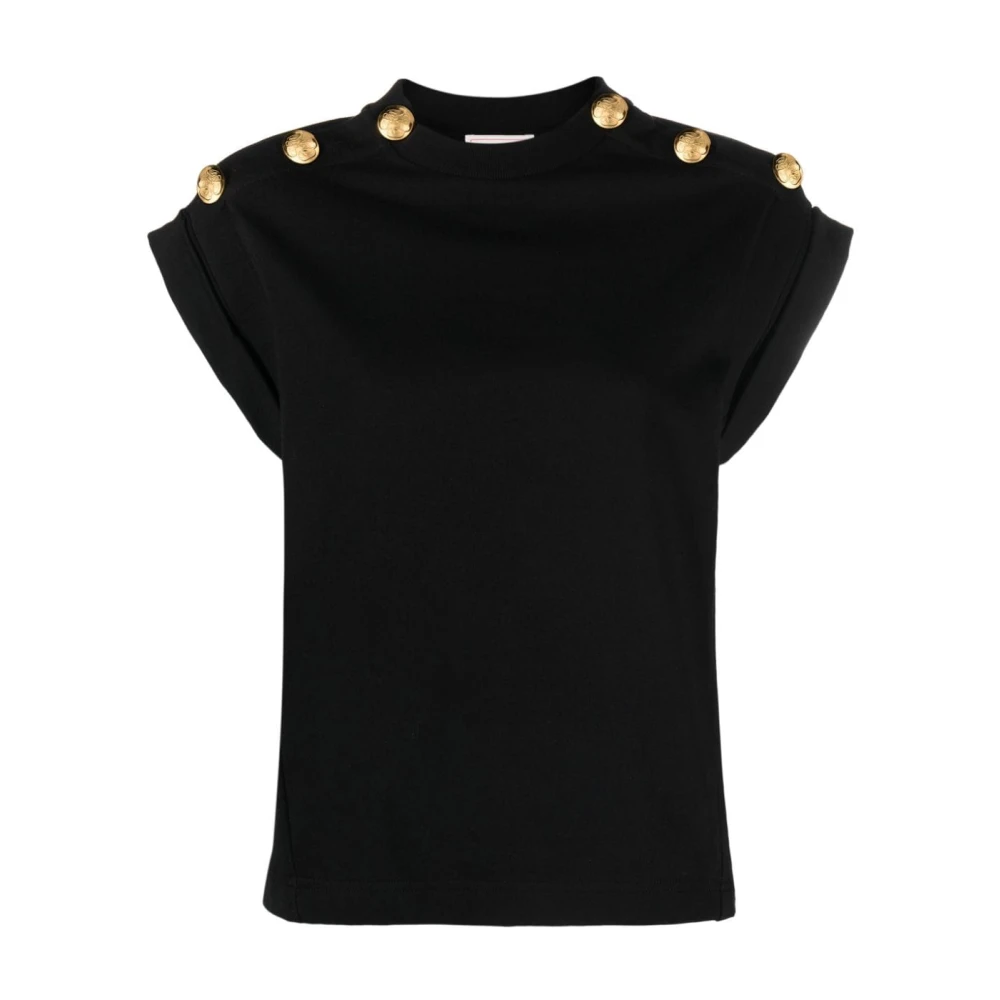 Alexander mcqueen Zwarte katoenen T-shirt met goudkleurige hardware Black Dames