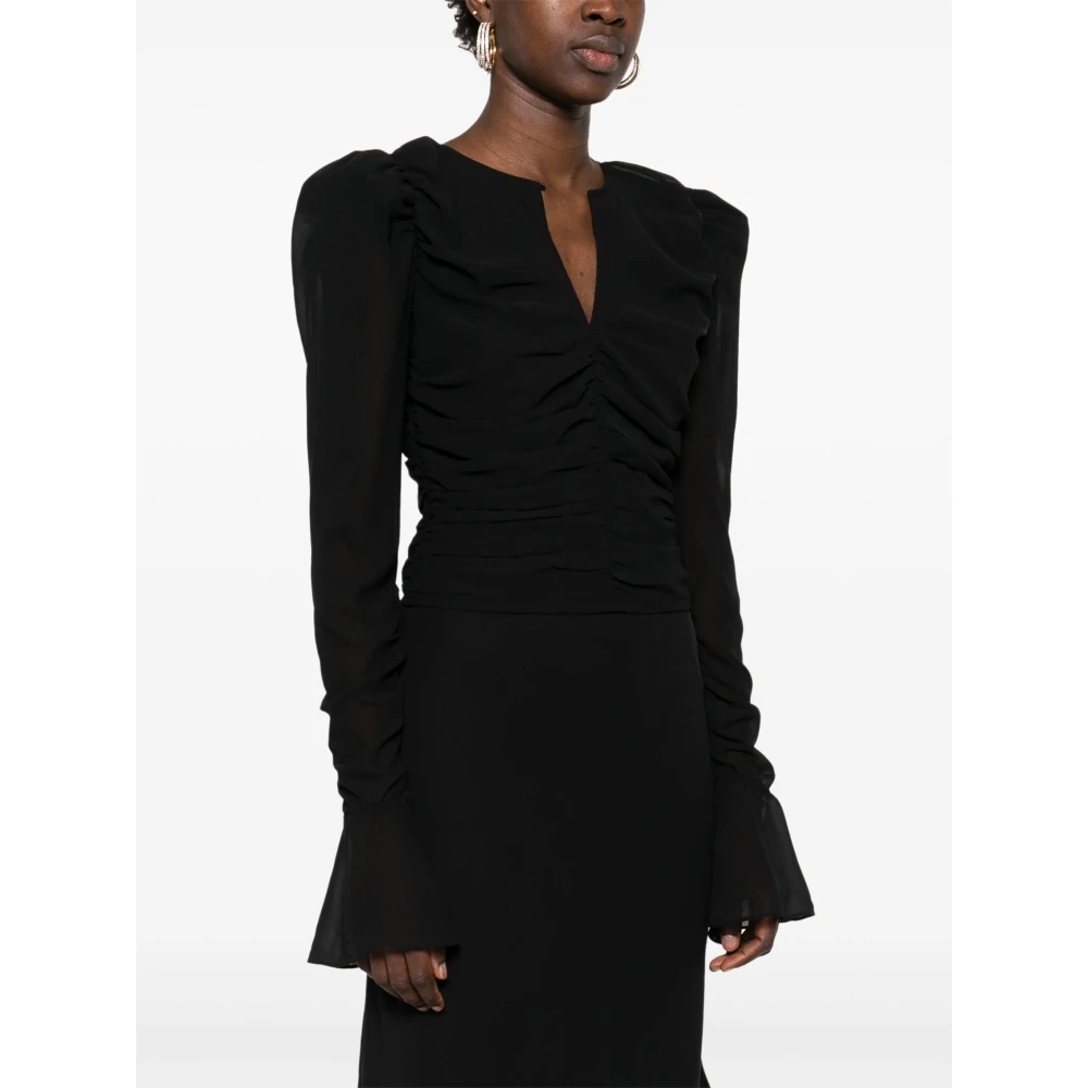 Rotate Birger Christensen Zwarte Chiffon Longsleeved Top Black Dames
