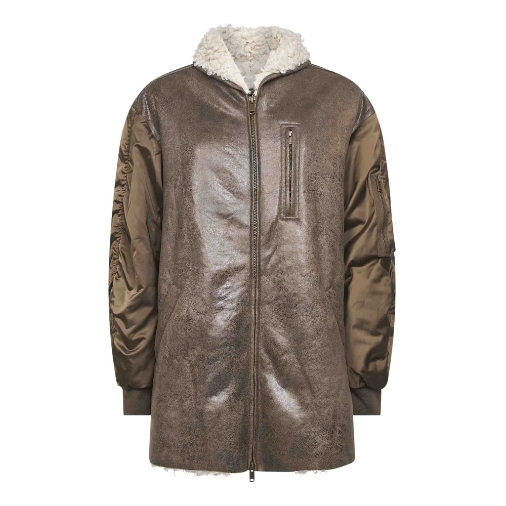 Marant Étoile Women's Brown Bomber Jacket With Shearling Collar