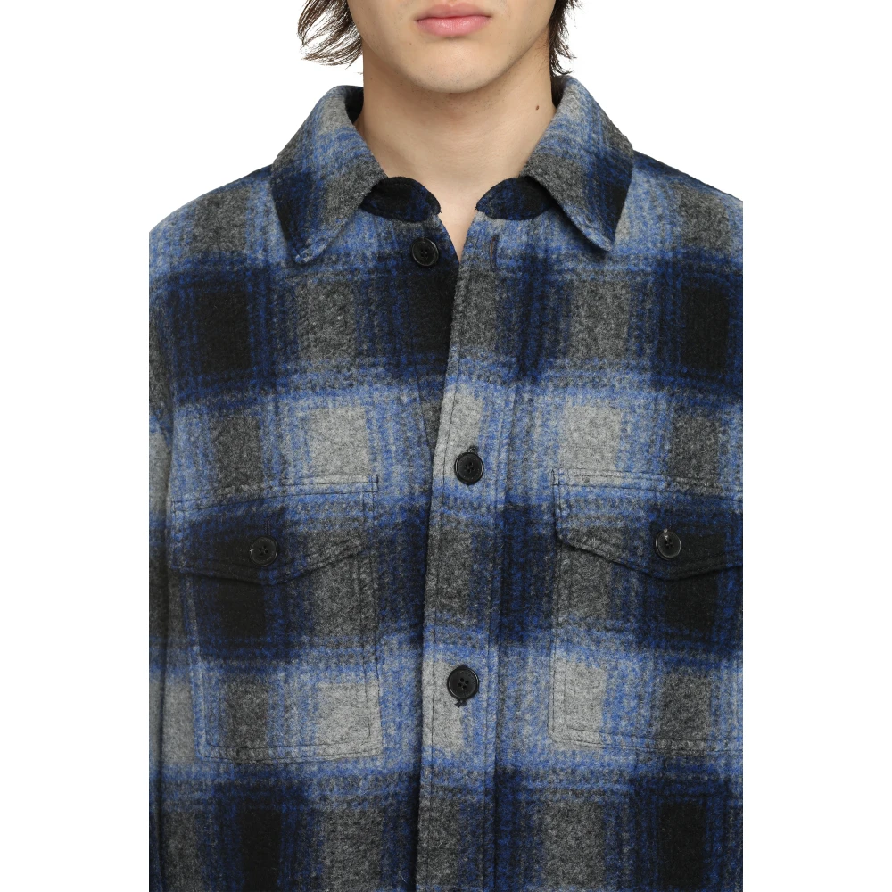 Isabel marant Geruite Overshirt met Geknoopte Zakken Blue Heren