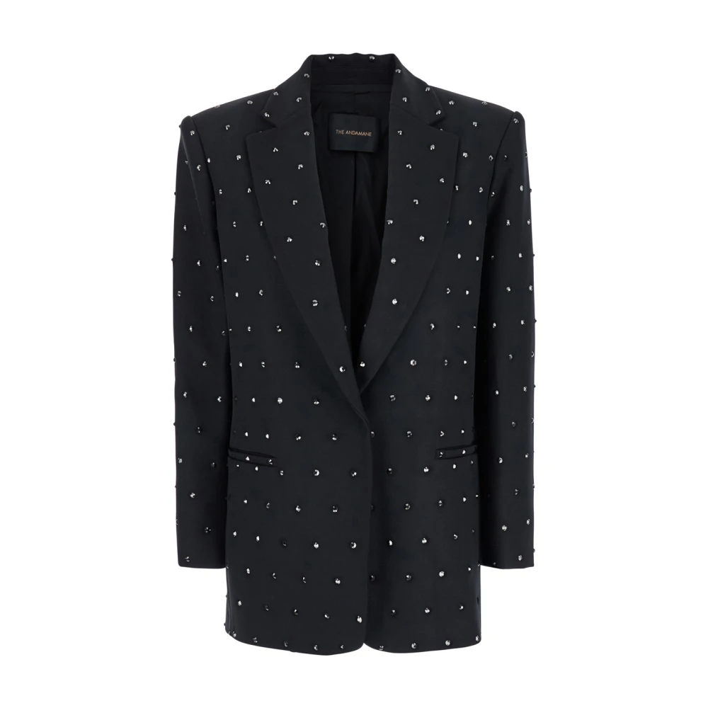 Andamane Zwarte Crystal Oversized Blazer met Strass Black Dames