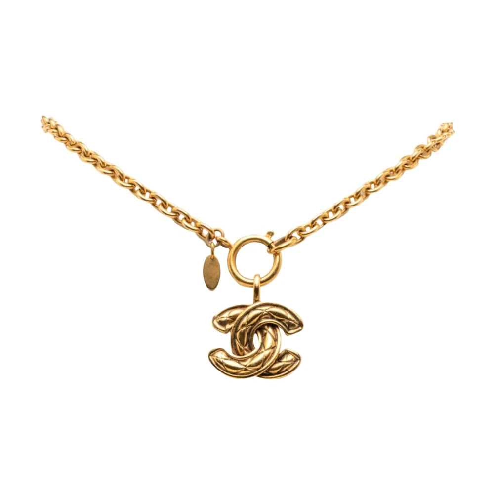 Chanel Vintage Women's Yellow Pre-Owned Logo Charm Necklace